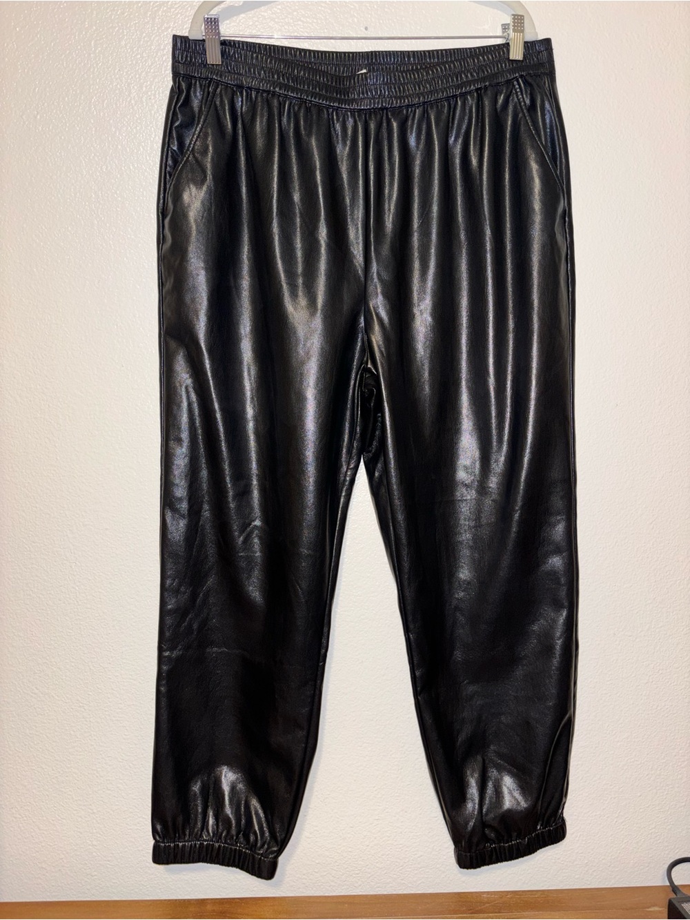 Johnny was Black Faux Leather Jogger Pants